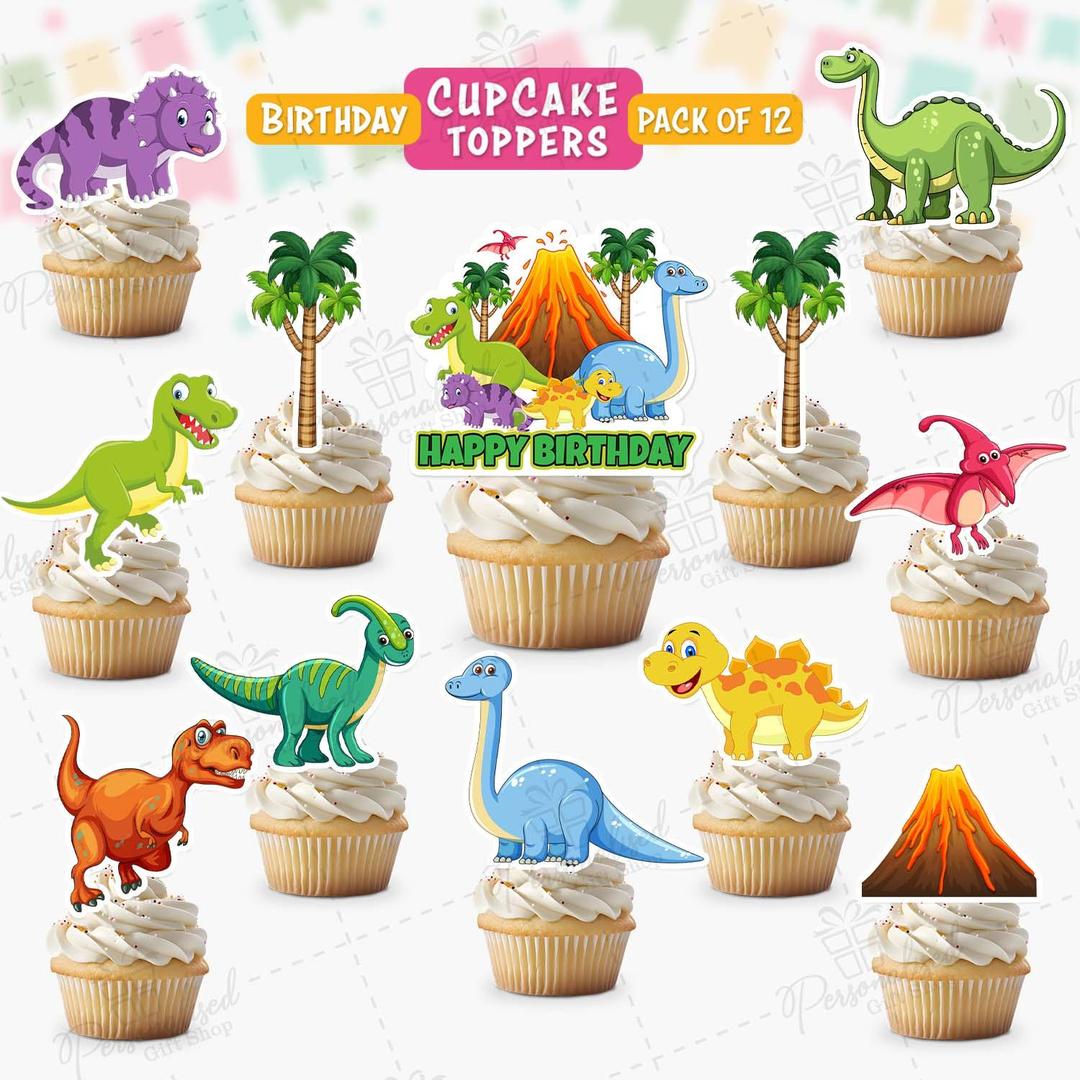 Dinosaur Theme Cupcake Toppers, Pack of 12
