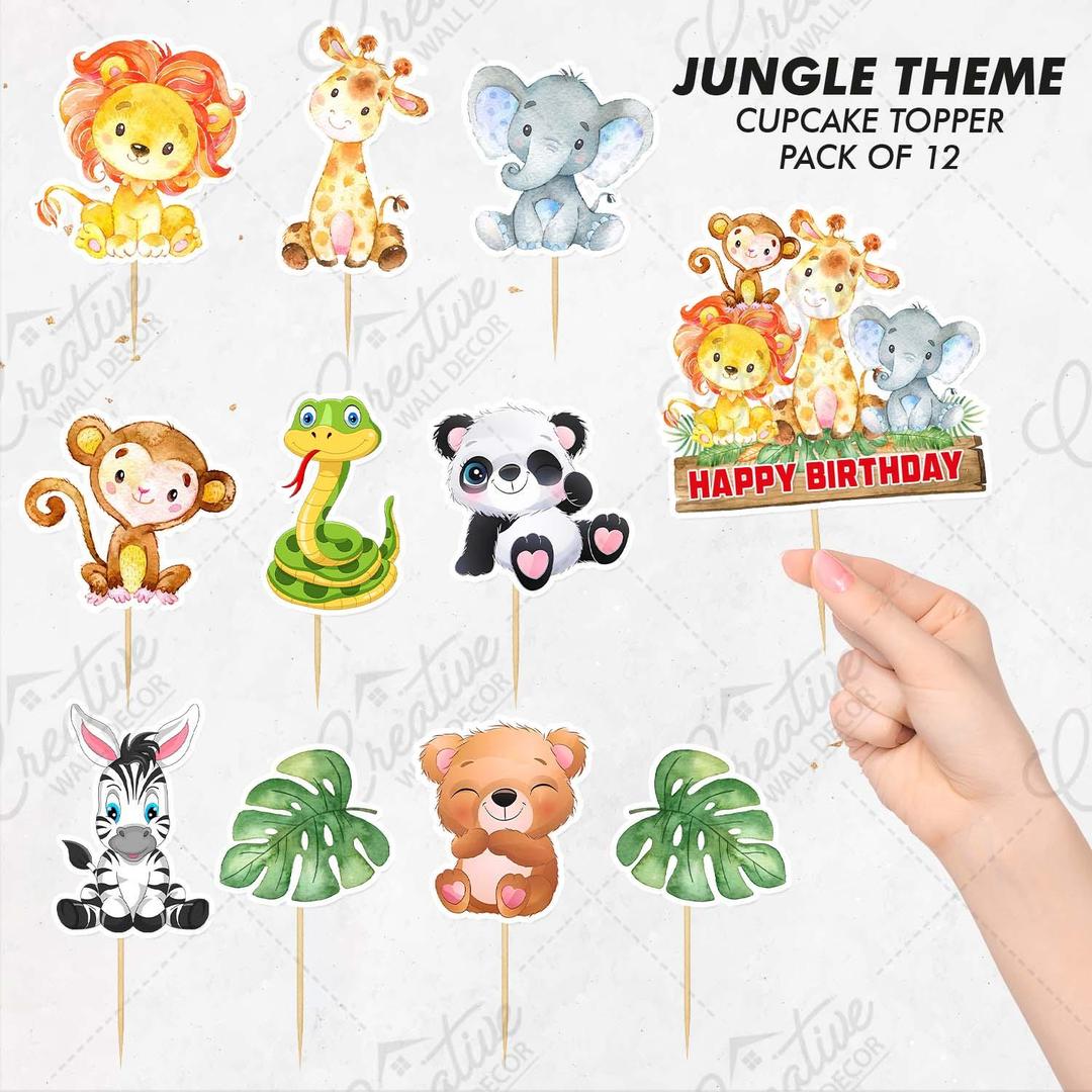 Jungle Theme Cupcake Toppers, Pack of 12 