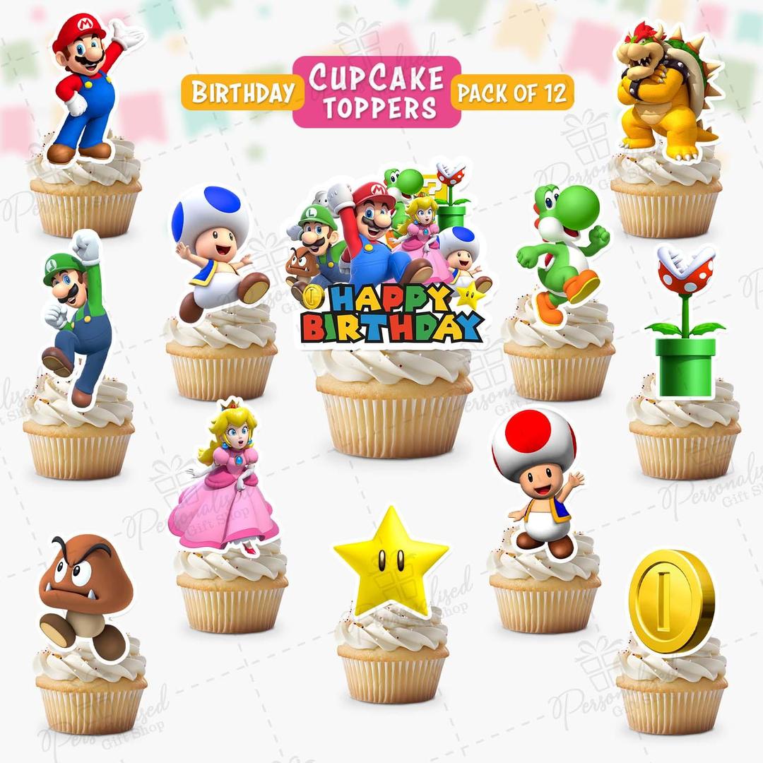 Super Mario Theme Cupcake Toppers, Pack of 12 