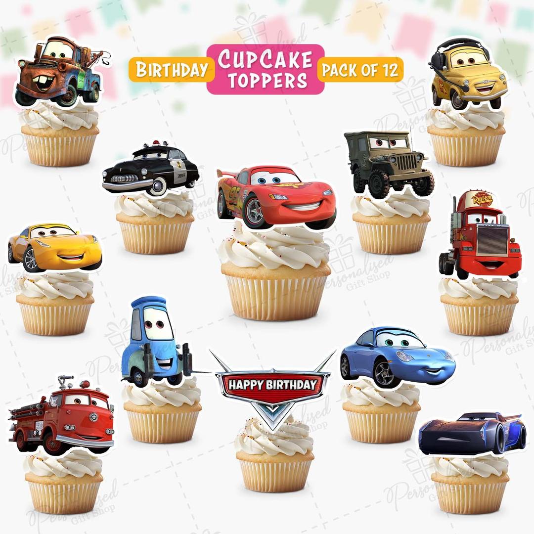 Mcqueen cars Theme Cupcake Toppers, Pack of 12 