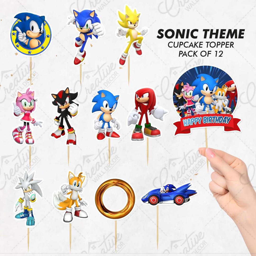 Sonic The Hedgehog Theme Cupcake Toppers , Pack of 12 
