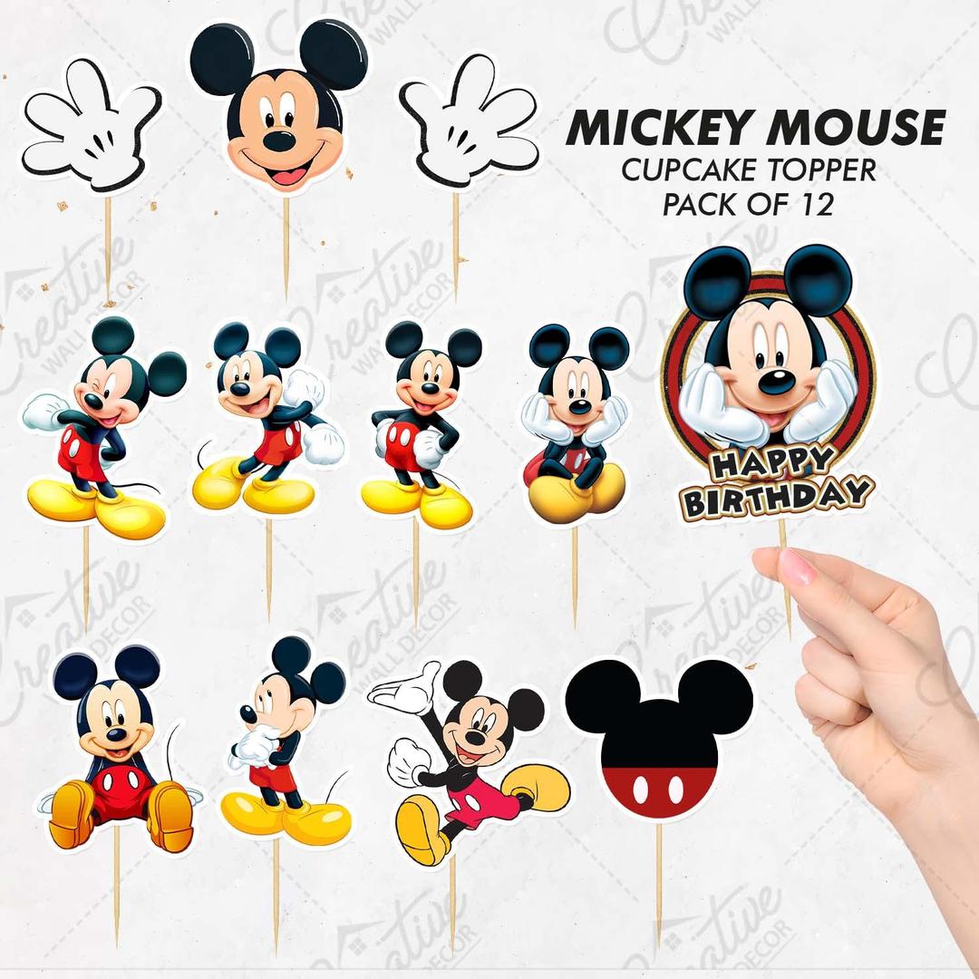 Mickey Mouse Theme Cupcake Toppers , Pack of 12