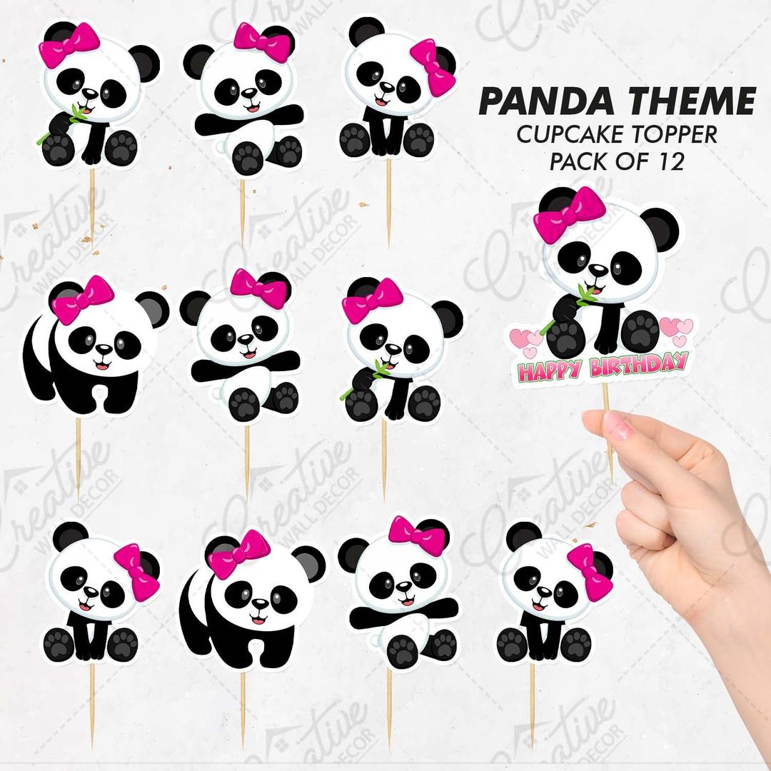 Panda Theme Cupcake Toppers,  Pack of 12