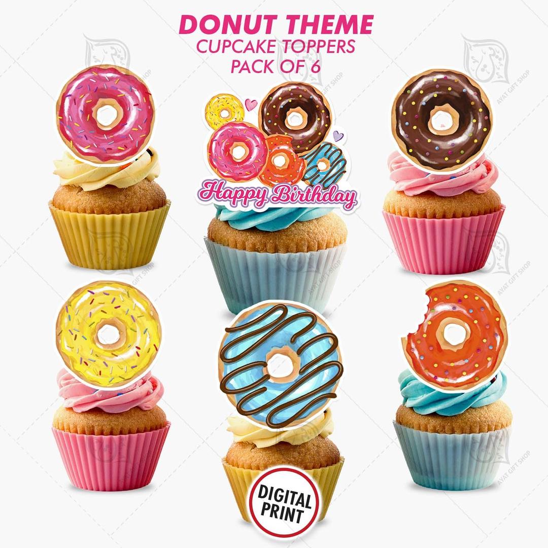 Donut grow up Theme Cupcake Toppers, Pack of 6 