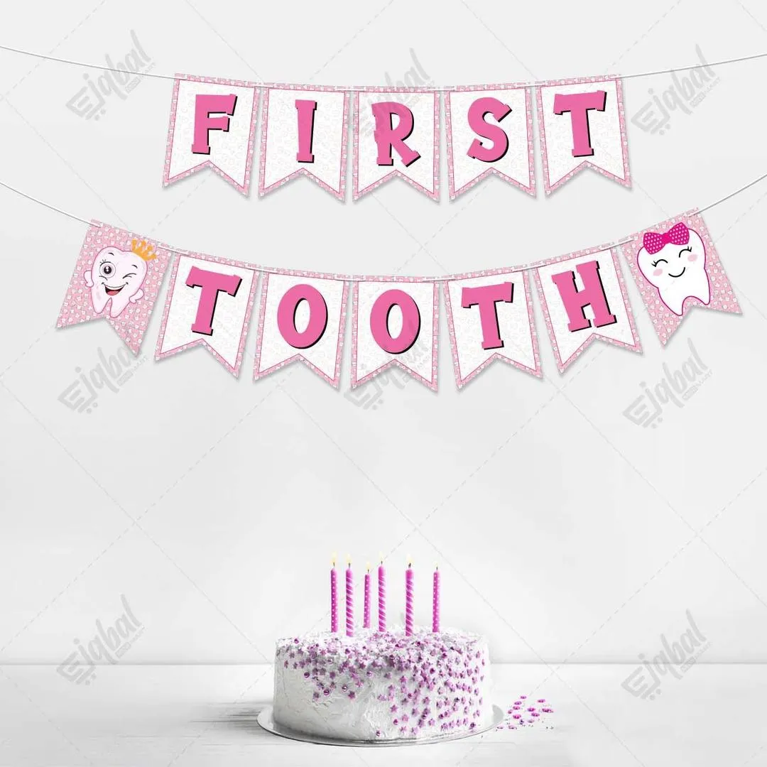 First Teeth Party Banner for Girl Tooth
