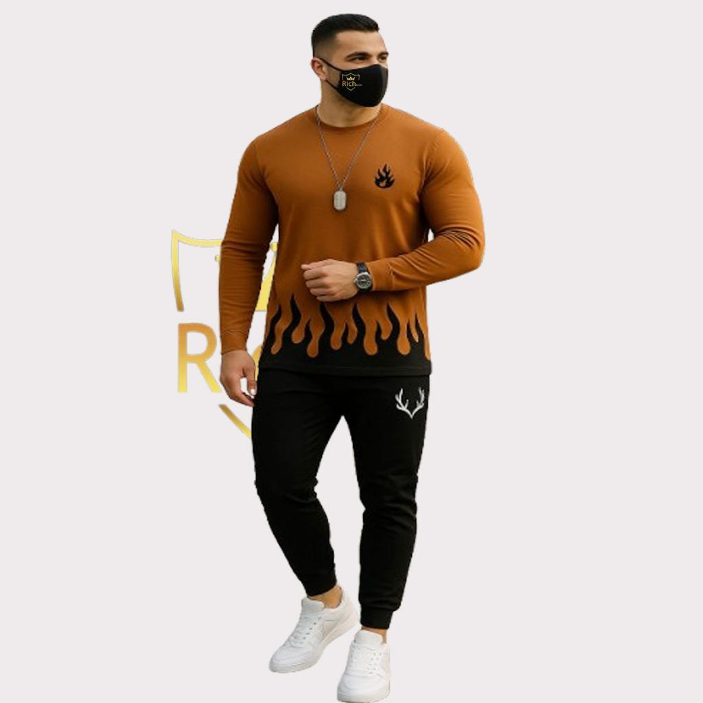 2 Pcs Men's Micro Printed Track Suit