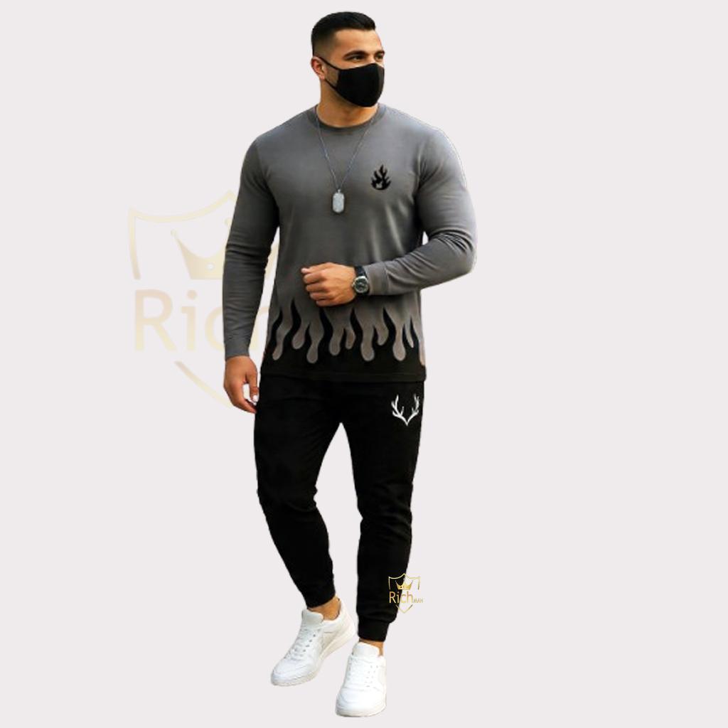 2 Pcs Men's Micro Printed Track Suit