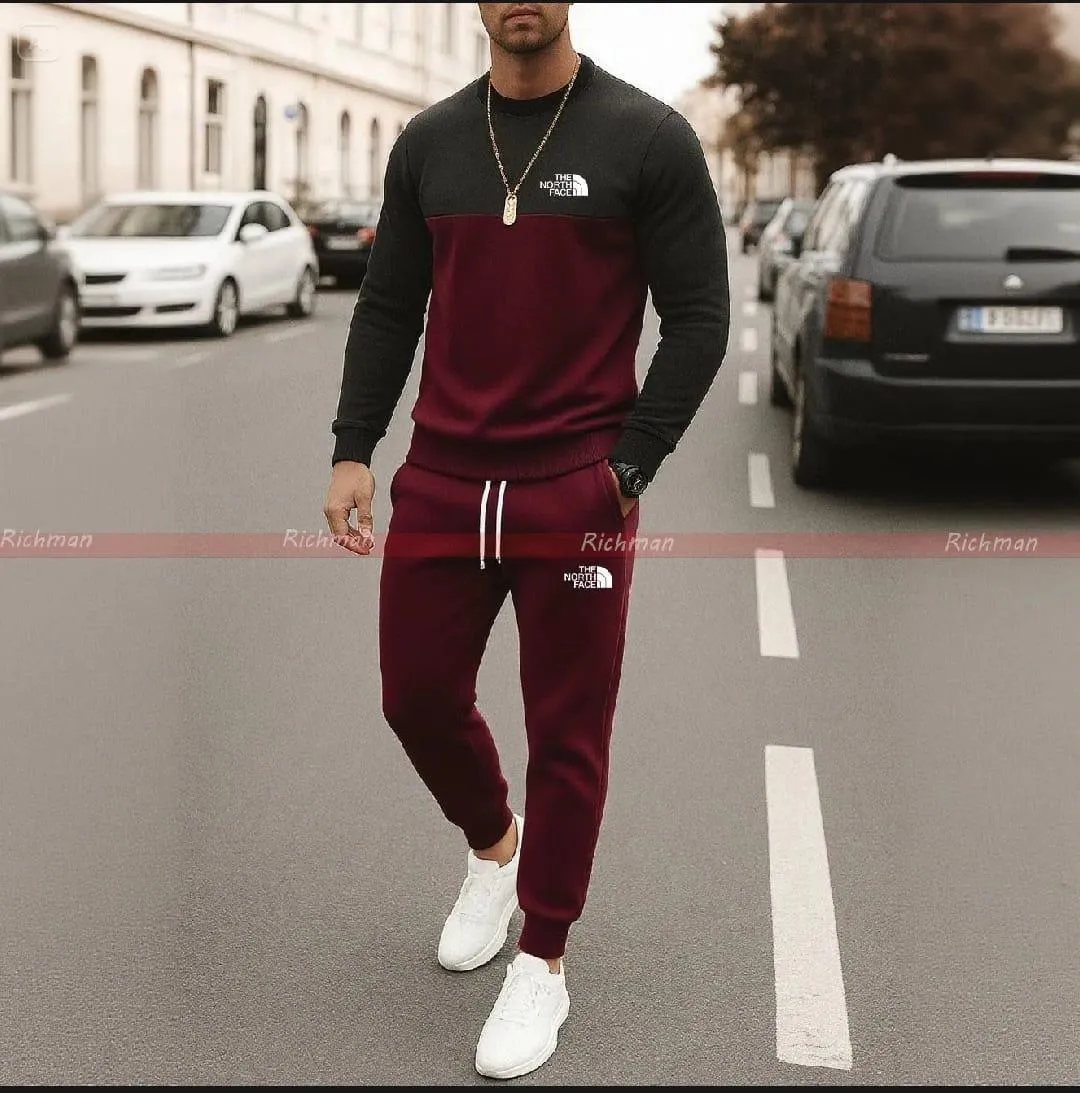 2 Pcs Men's Micro Printed Sweatshirt Track Suit