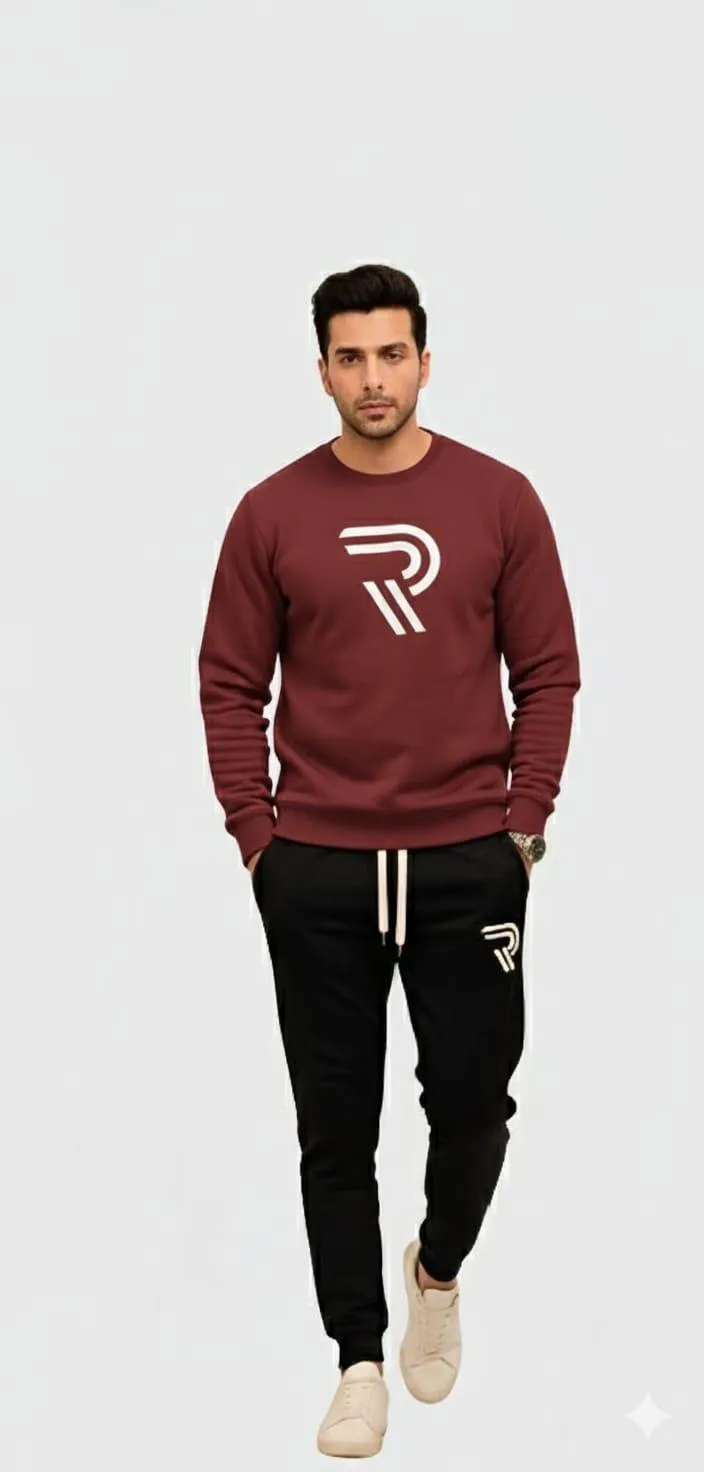 2 Pcs Men's Fleece Printed Sweatshirt Track Suit