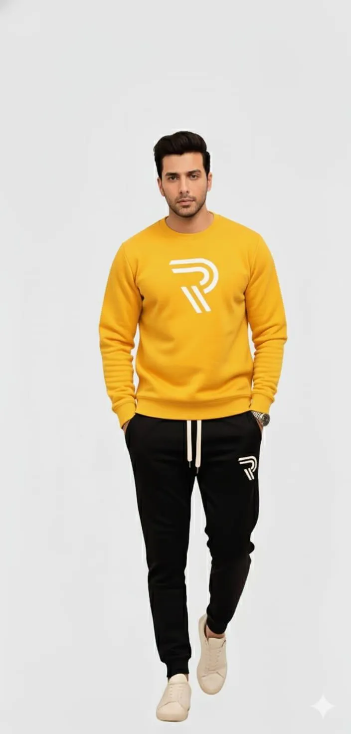 2 Pcs Men's Fleece Printed Sweatshirt Track Suit