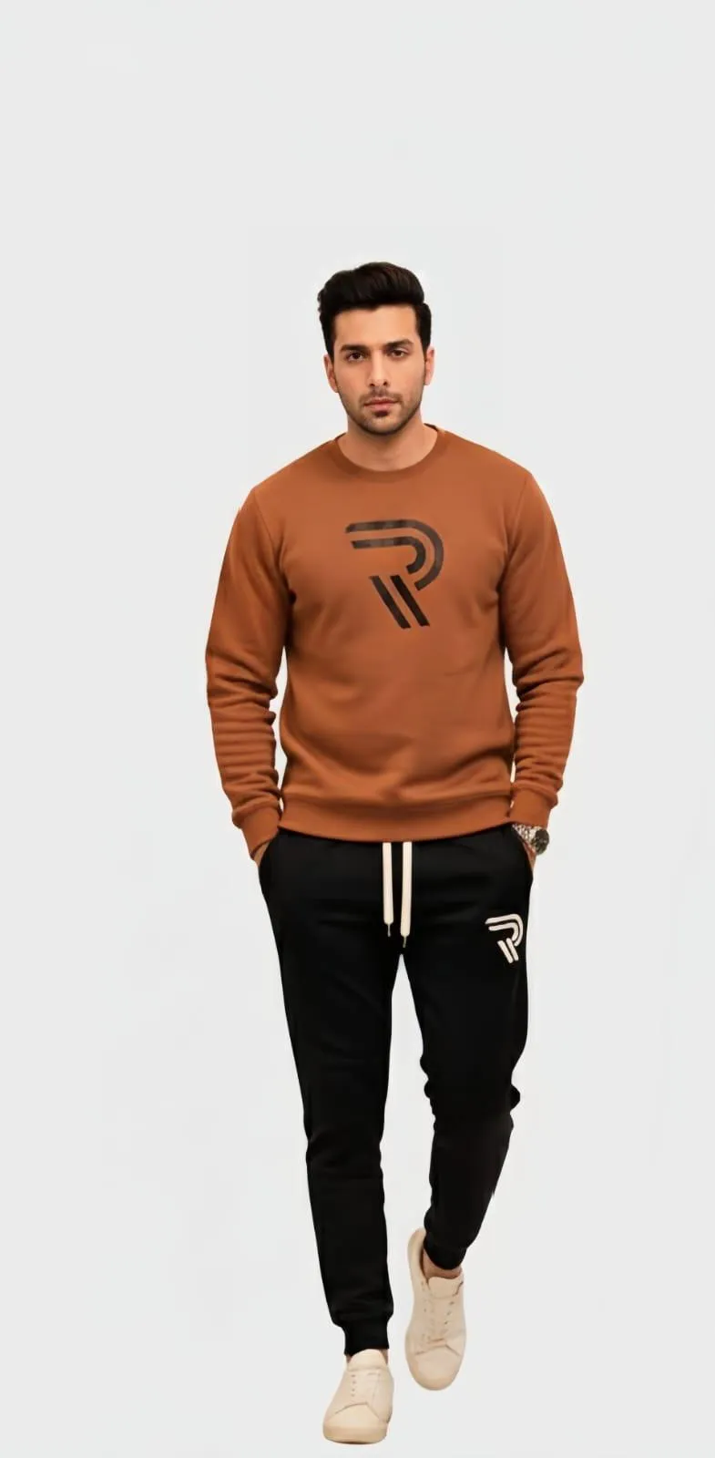 2 Pcs Men's Fleece Printed Sweatshirt Track Suit