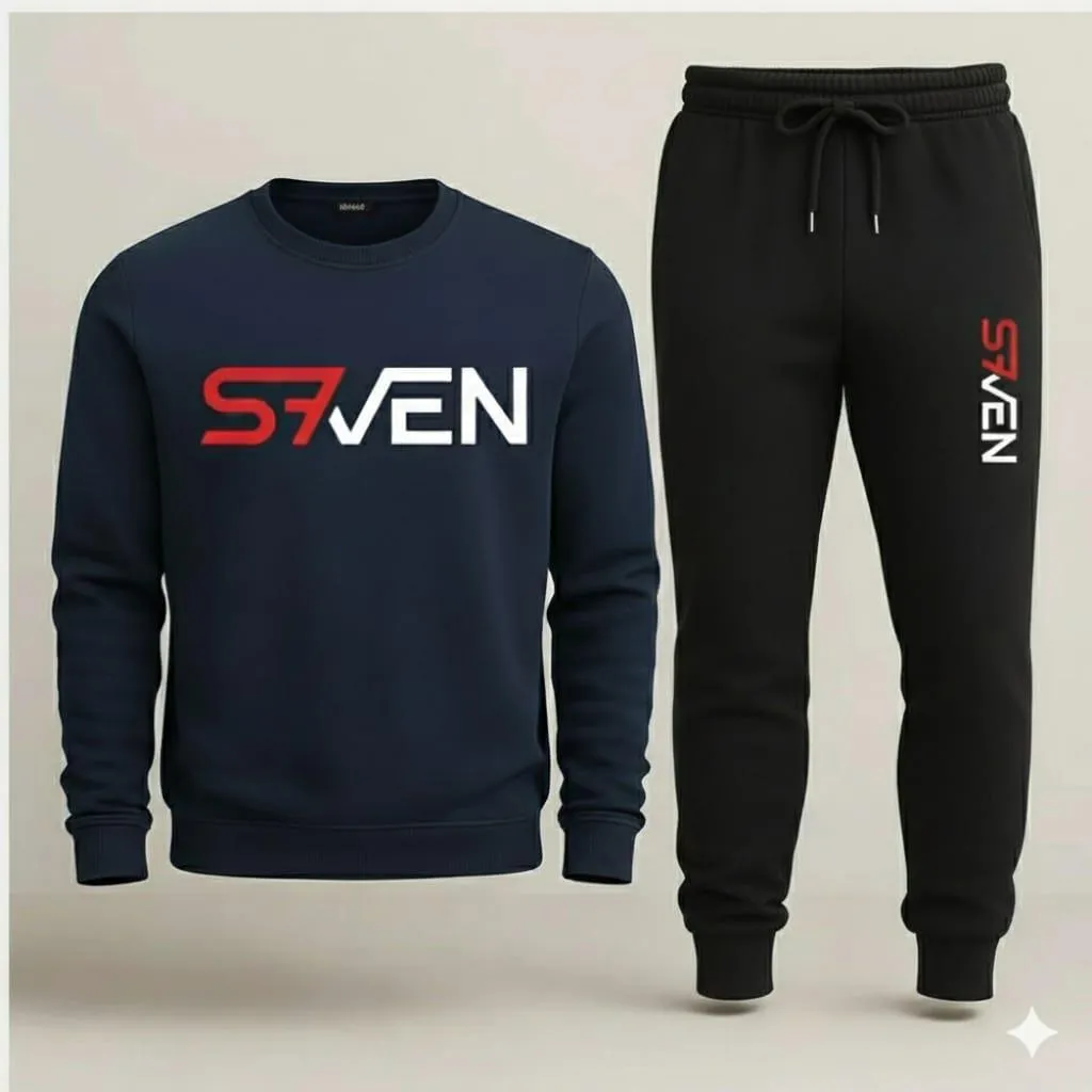 Seven-7 Printed Fleece SweatShirt Tracksuit for Men