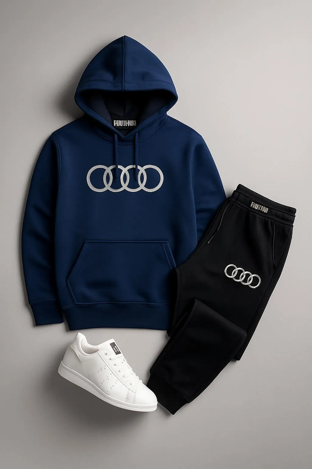Contrast Blue Audi  Printed Hoodie Track Suit