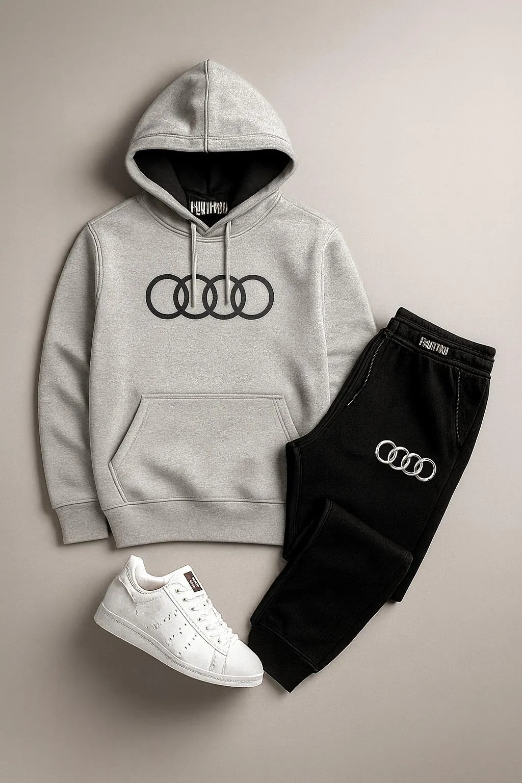 ontrast Grey audi Printed Hoodie Track Suit