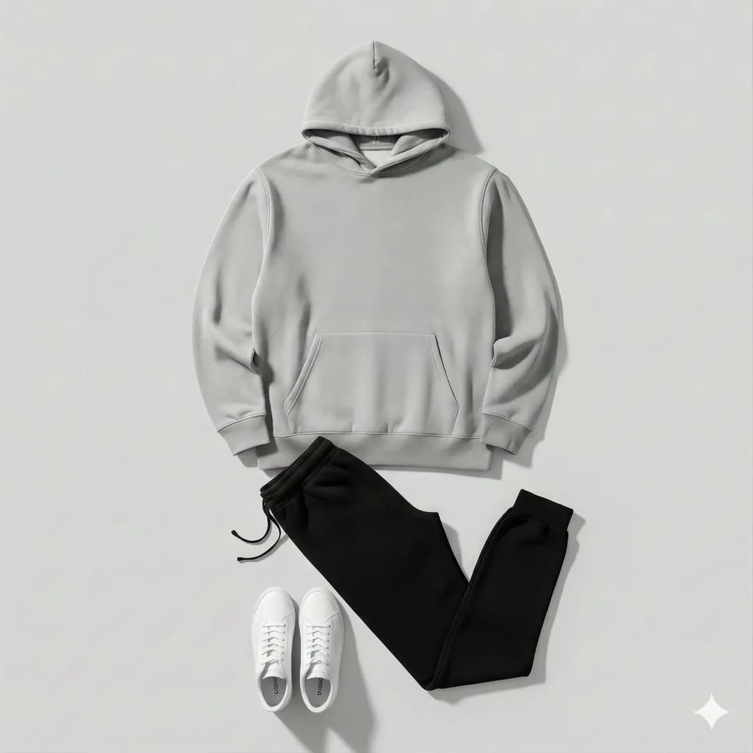 2 Pcs Men's Fleece Plain Hoodie Track Suit