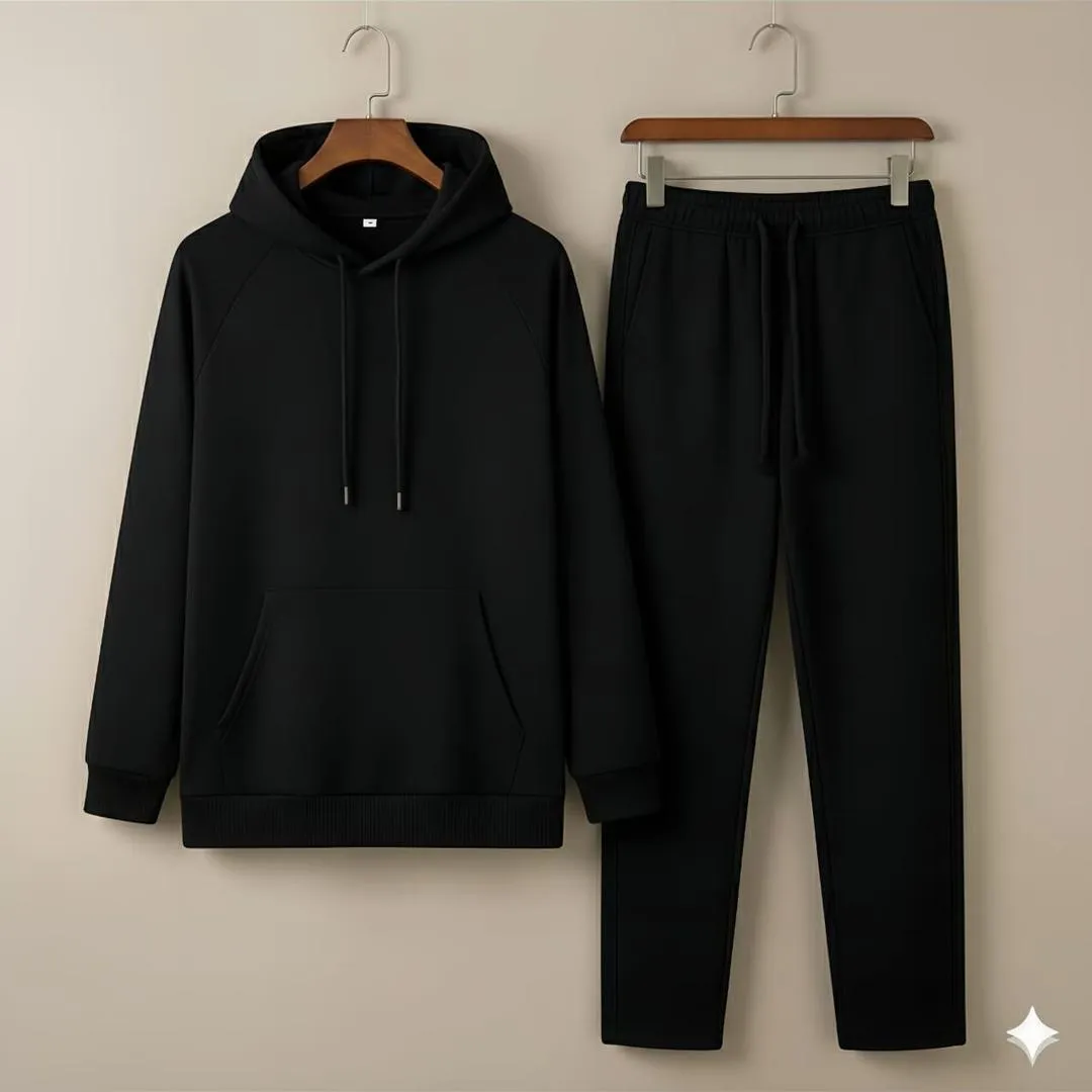 2 Pcs Men's Fleece Plain Hoodie Track Suit