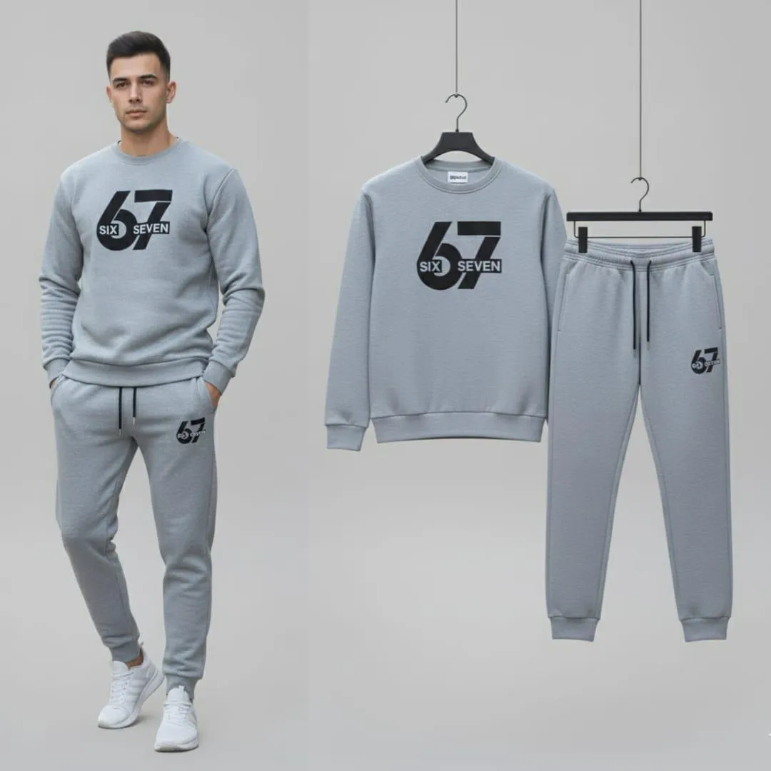67 Grey Printed Sweatshirt Track Suit