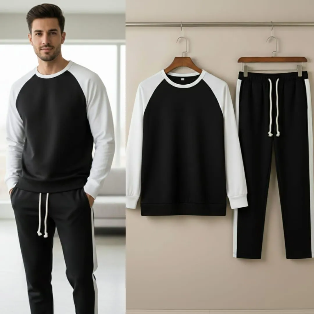 2 Pcs Men's Fleece Plain Sweatshirt Track Suit