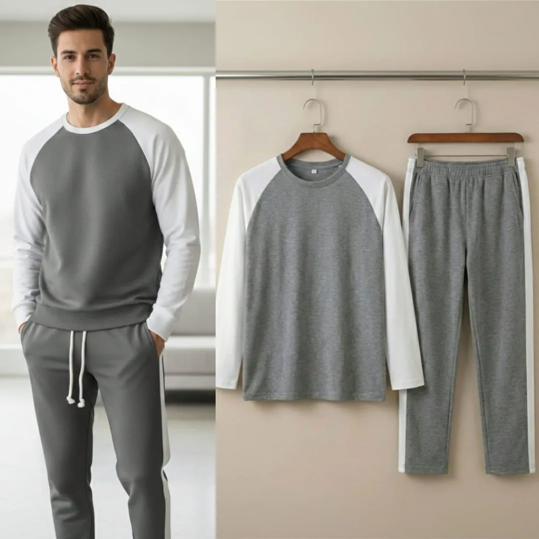 2 Pcs Men's Fleece Plain Sweatshirt Track Suit