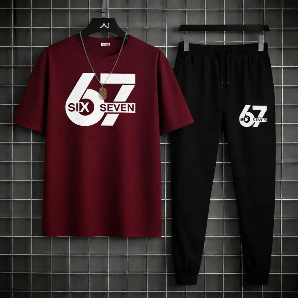 67 Meroon Printed Polyester Track Suit For Men's
