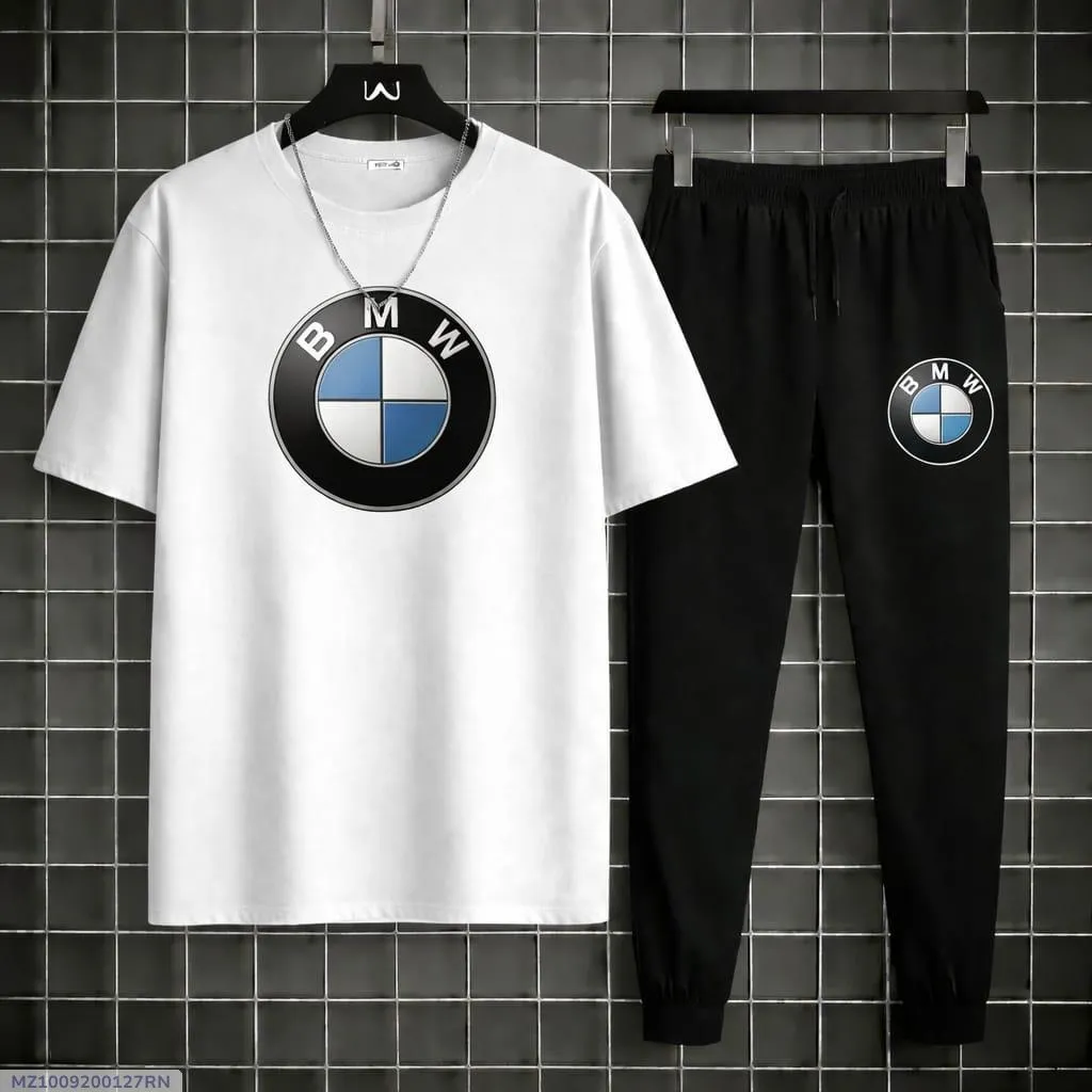 Bmw White  Men's Polyester Printed Track Suit