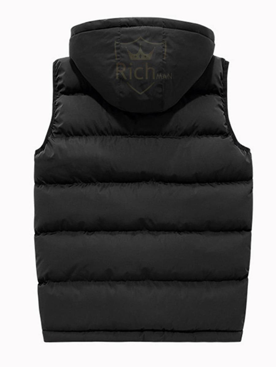 Men's Hooded Polyester Bomber Jacket - 1 Pc in Black