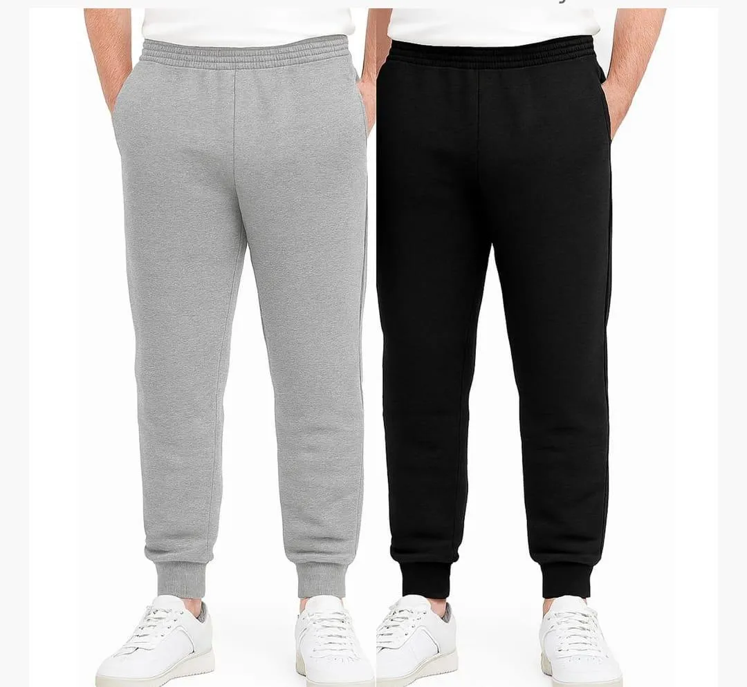 Bundle of 2 Gray and Black Fleece Plain Trouser for Men