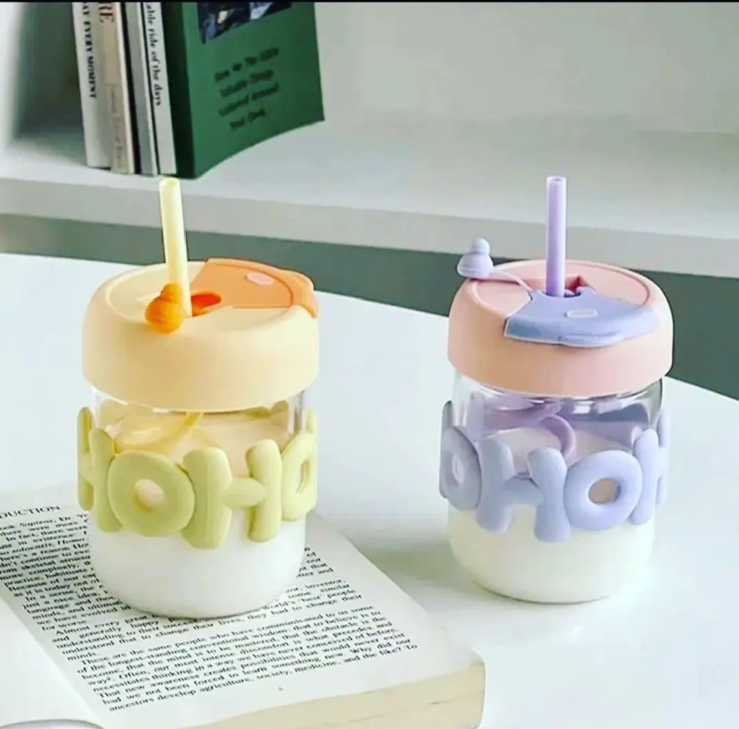 Cute Glass Straw Cup for Girls - 350 Ml