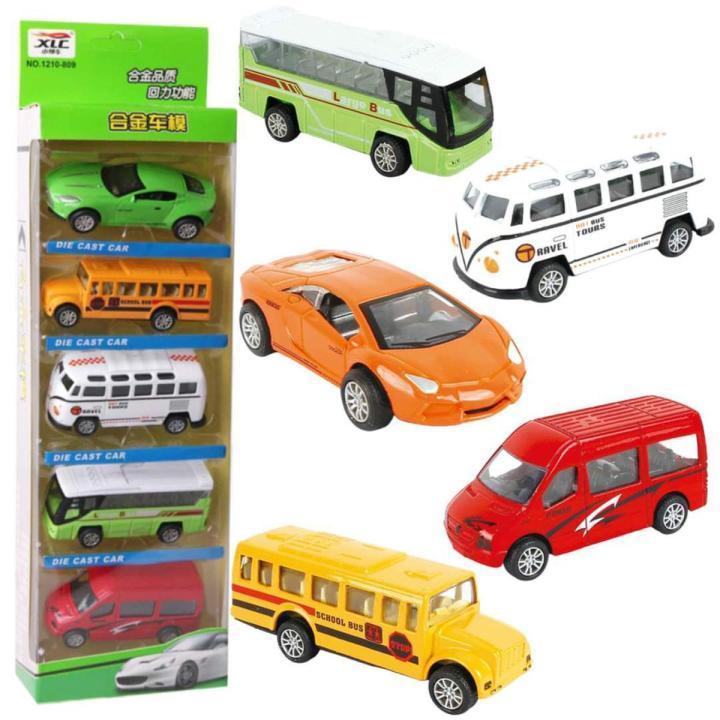 5 Pcs Die Cast Metal Car and Bus Set 