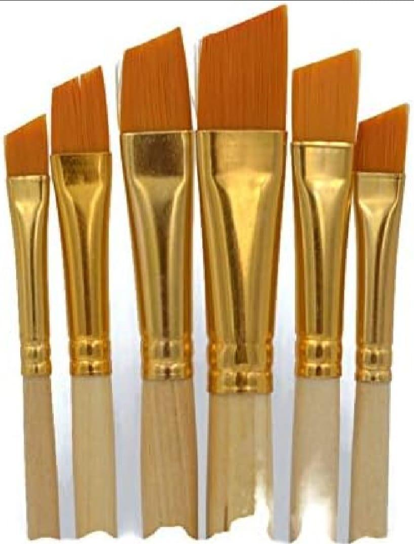 Pack of 6 - Angular Brush Set For Artist Painting Designing And Calligraphy Writting – Wooden Handle, Ultra Soft And Tapered Bristles, – Professional For Oil / Water / Acrylic Color