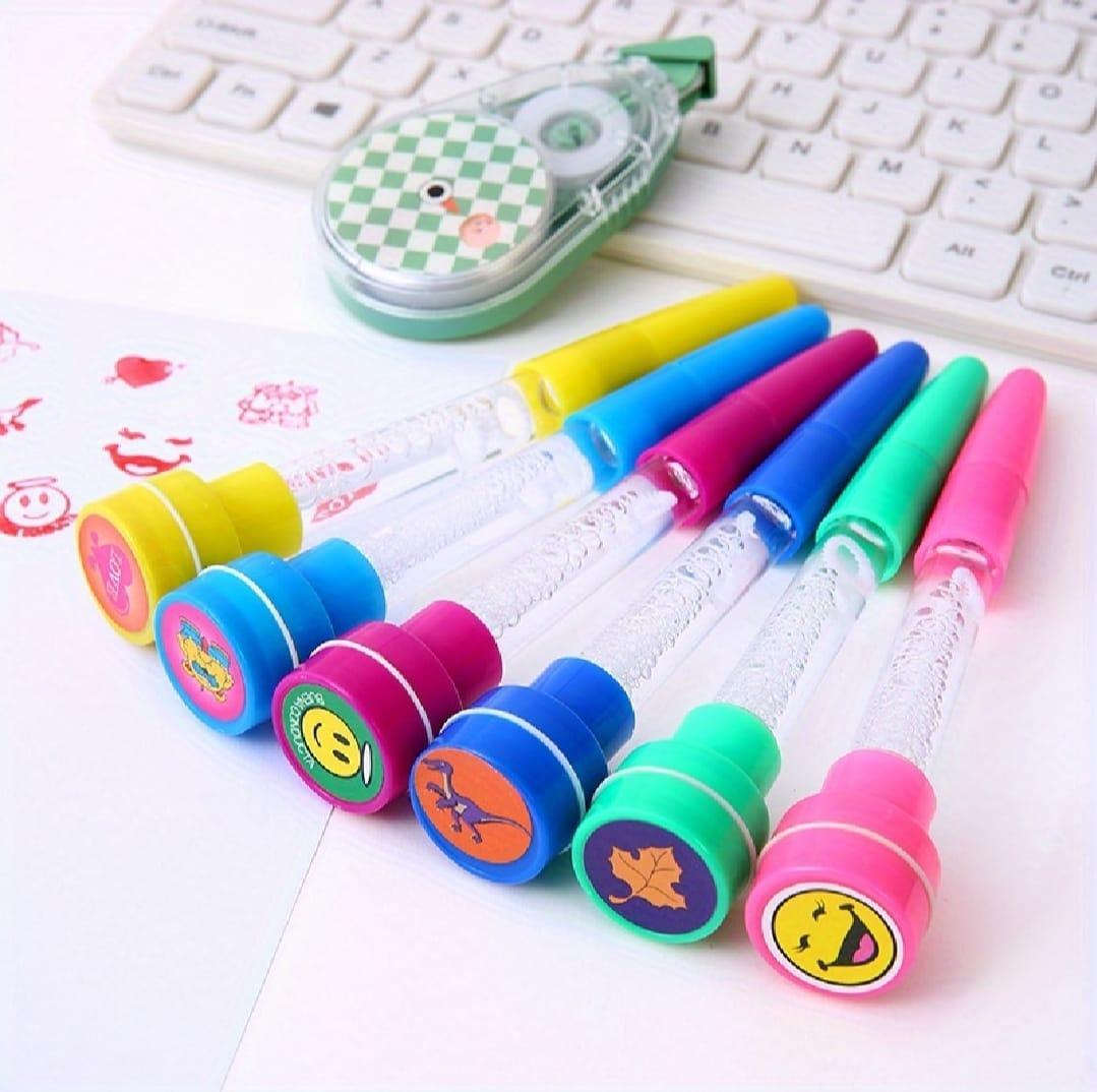 Multicolor Pen Set - 3 Pcs with Stamp, Bubbles, Light Features