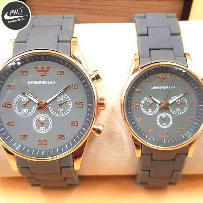 Stylish Quartz Chronograph Watch Couple Set - 2 Pcs