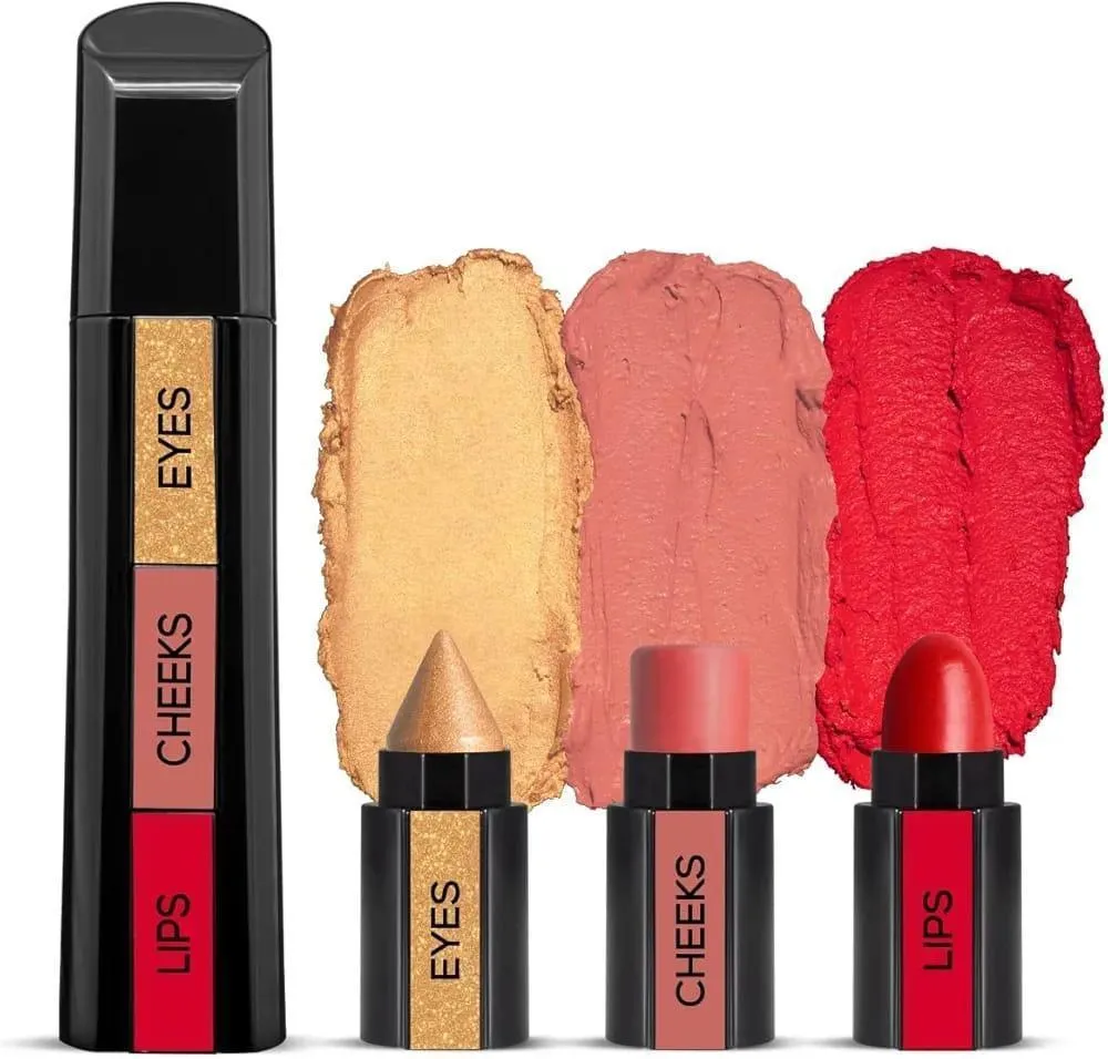 Vibrant 2 In 1 Lipstick with Blush Feature - Bold Coverage in Red, Peach, and Golden