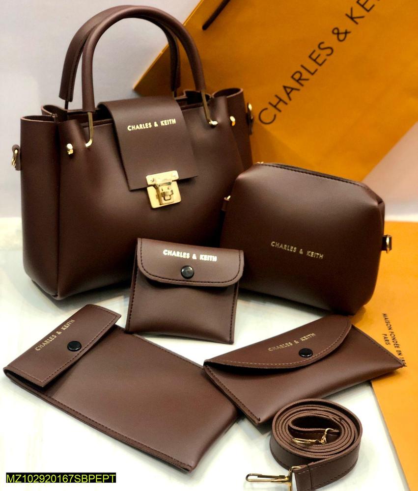 5 Pcs Women's PU Leather Plain Hand Bag -