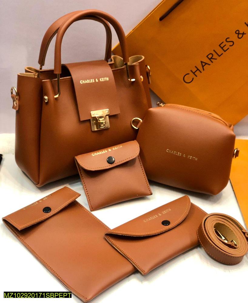 5 Pcs Women's PU Leather Plain Hand Bag -