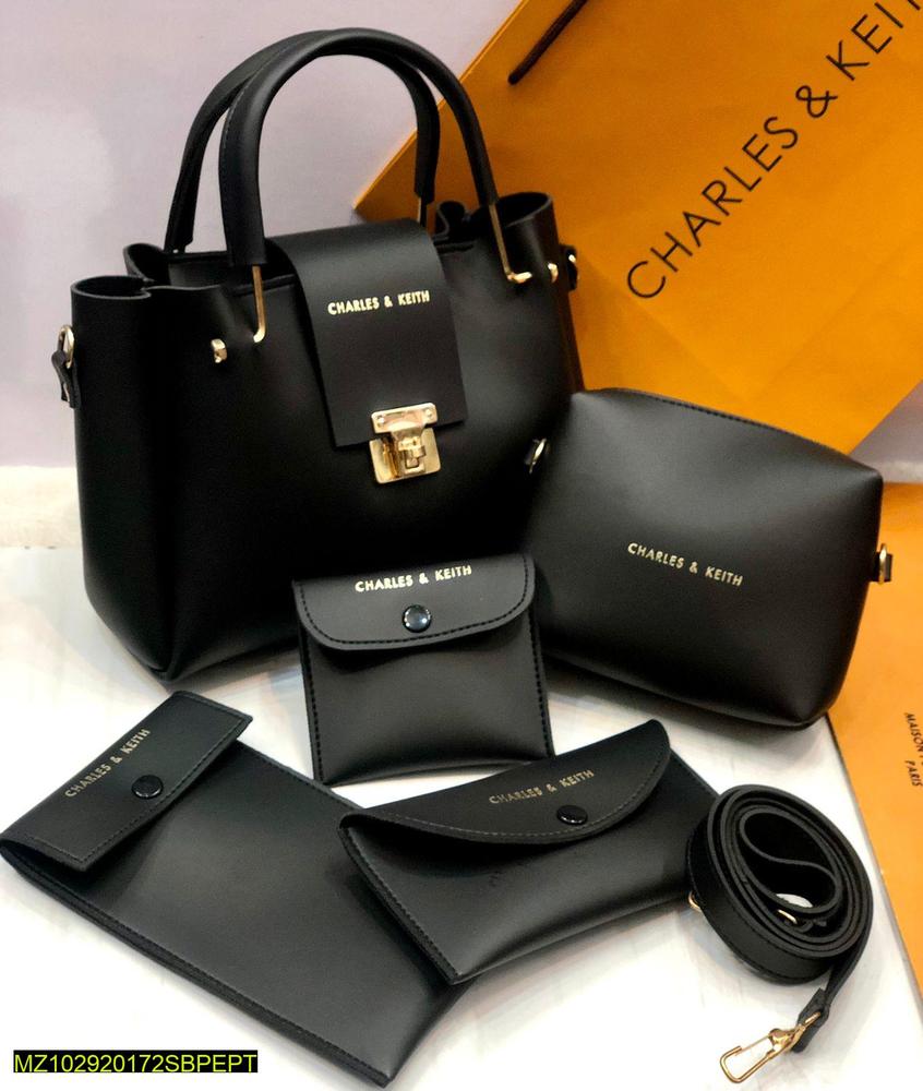 5 Pcs Women's PU Leather Plain Hand Bag -