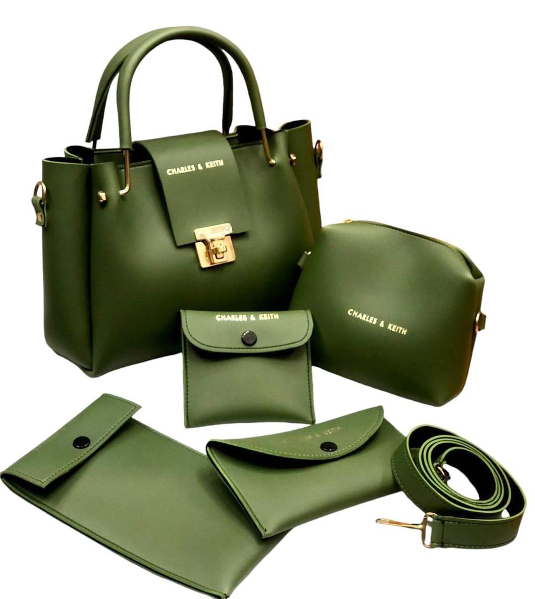 5 Pcs Women's PU Leather Plain Hand Bag Set