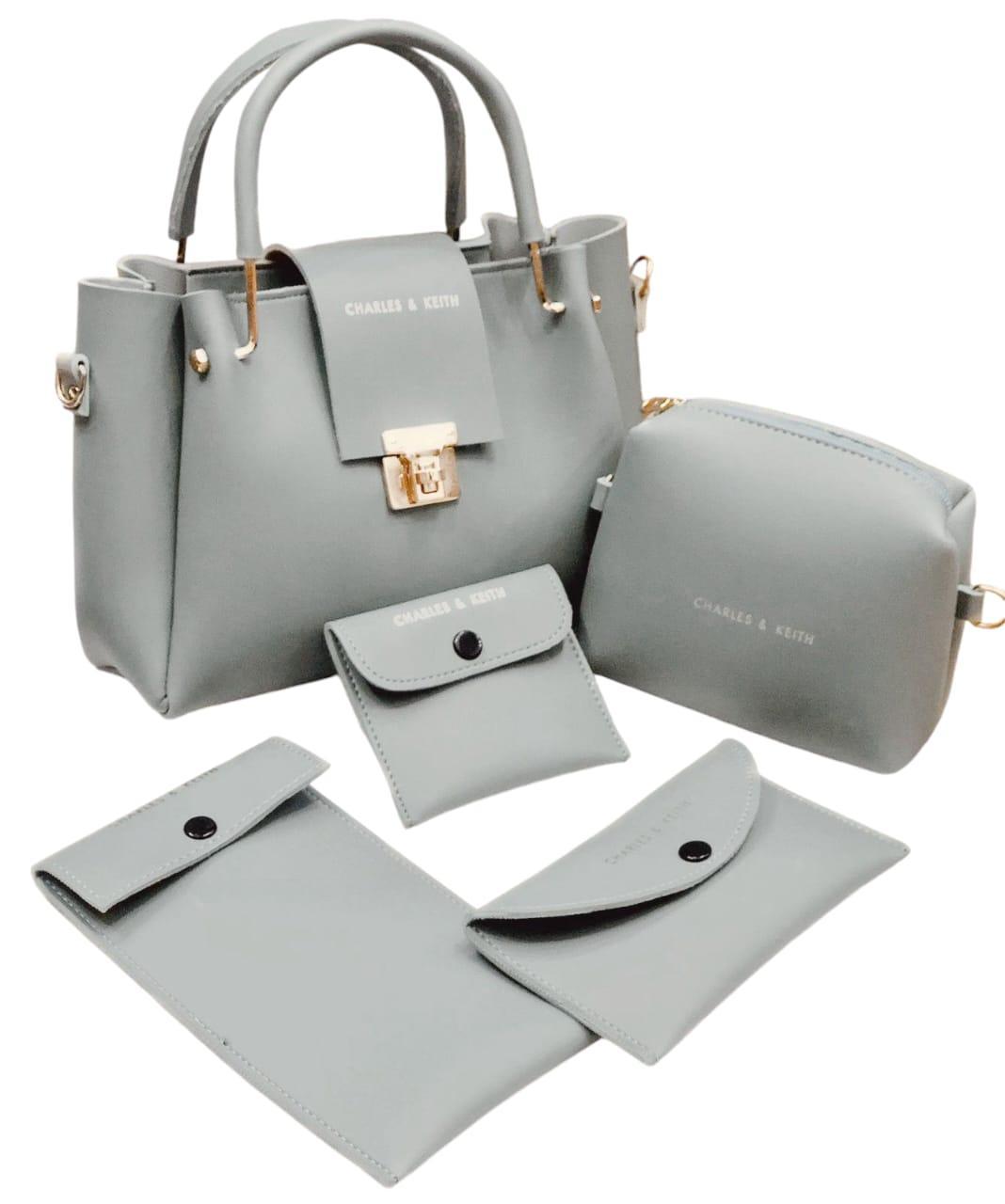 5 Pcs Women's PU Leather Plain Hand Bag Set