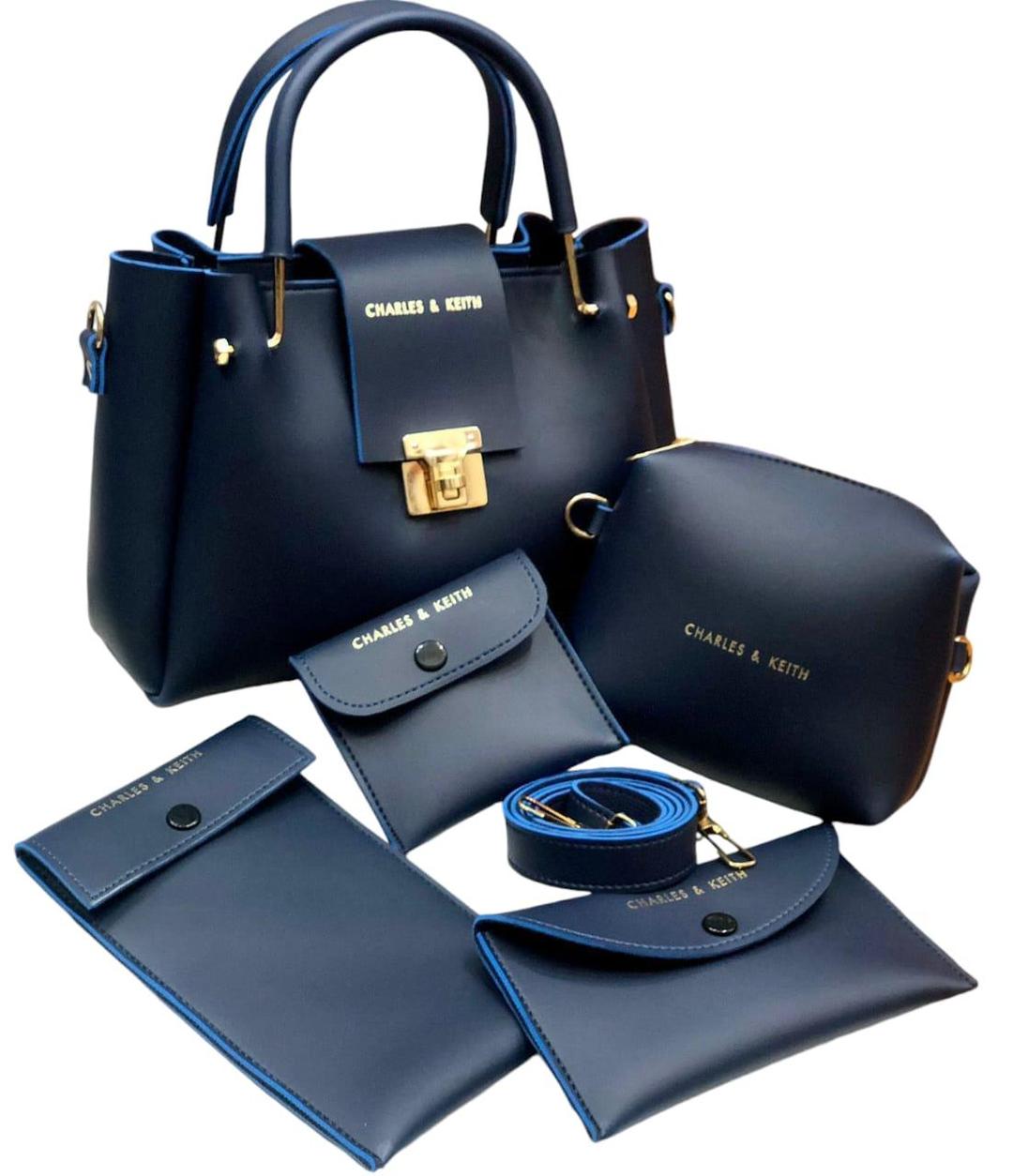 5 Pcs Women's PU Leather Plain Hand Bag Set