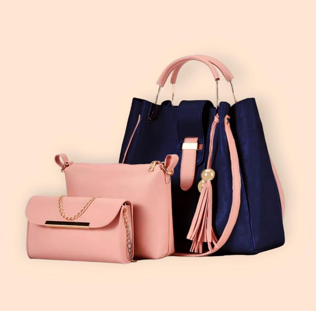 Women's PU Leather Plain Hand Bag Set