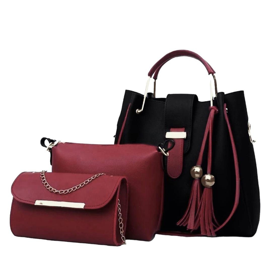 Women's PU Leather Plain Hand Bag Set