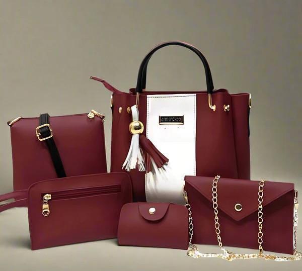 5 Pcs Women's PU Leather Plain Hand Bag Set