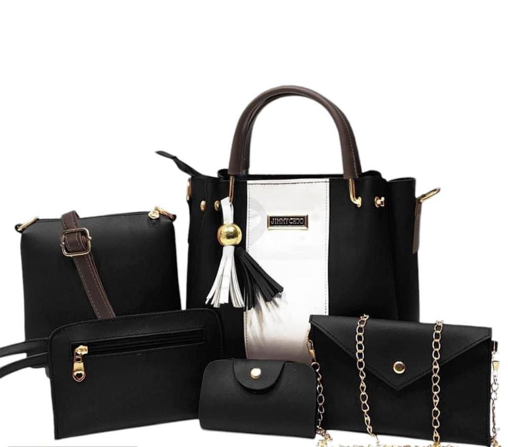 5 Pcs Women's PU Leather Plain Hand Bag Set