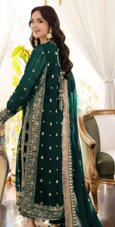 3 Pcs Women’s Stitched Crinkle Chiffon Embroidered Suit