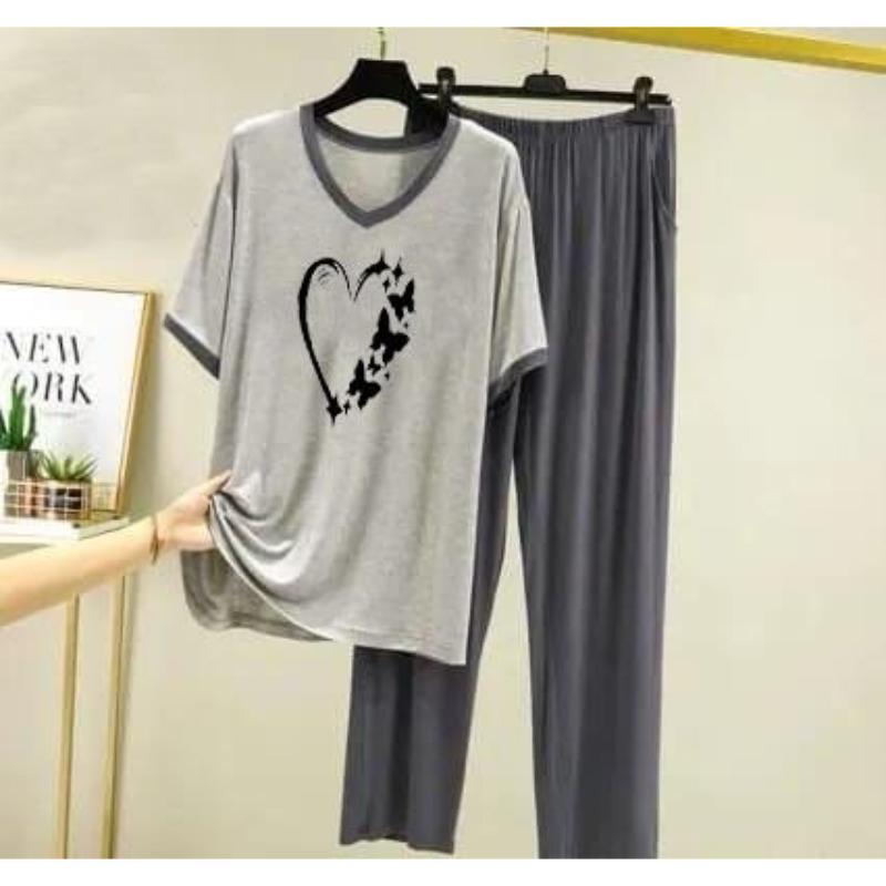 Women's Comfortable Printed Cotton Jersey Night Suit - 2 Pcs 