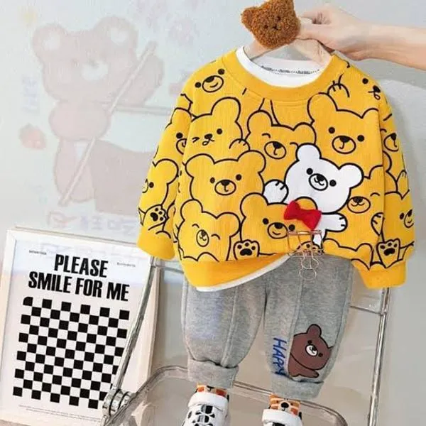 2 Pcs Girl's Fleece Printed Tracksuit