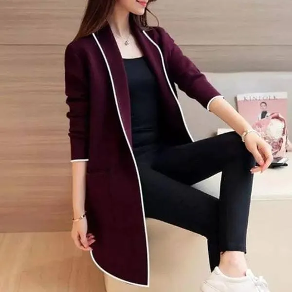 1 Pc Women's Stitched Fleece Plain Overcoat