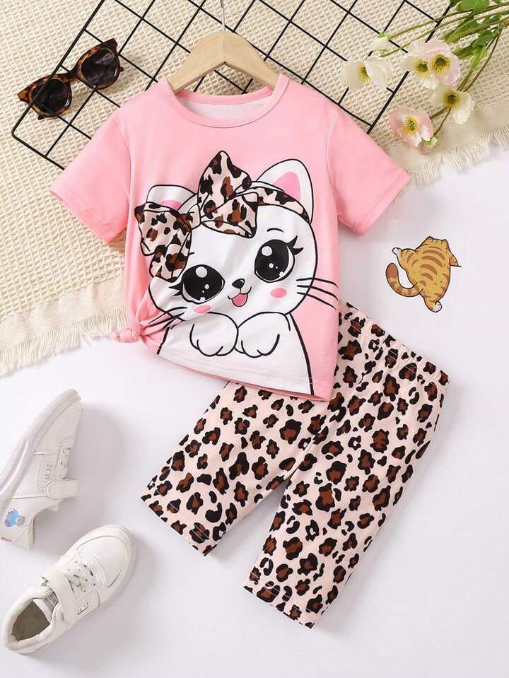 2 Pcs Girl's Stitched Cotton Jersey Printed Night Suit