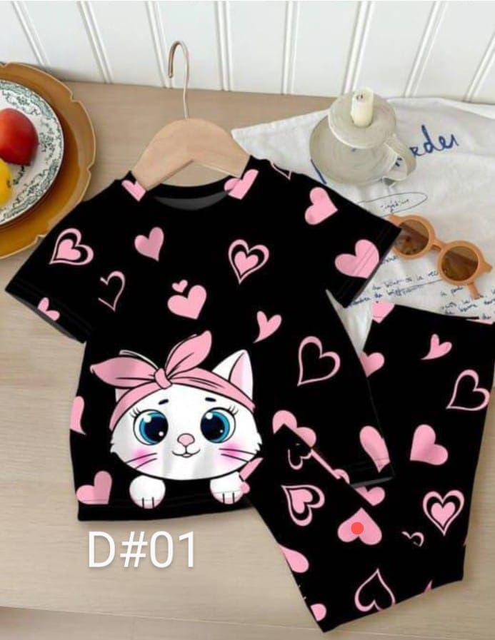 2 Pcs Girl's Stitched Cotton Jersey Printed Night Shirt