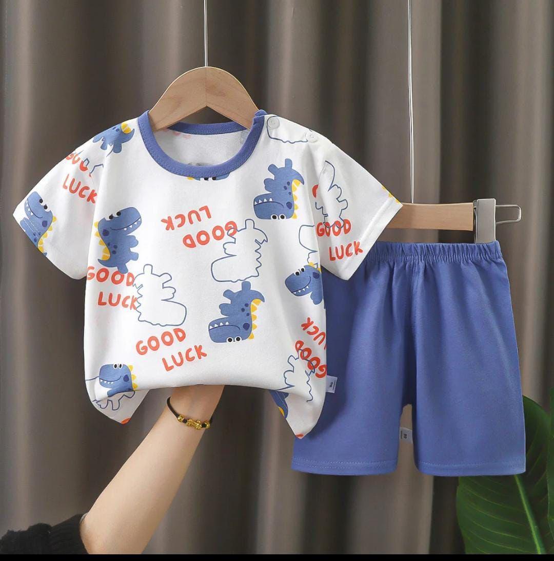 Cotton Jersey Boy's Printed Shirt and Shorts Set - 2 Pcs (Ages 1-5)